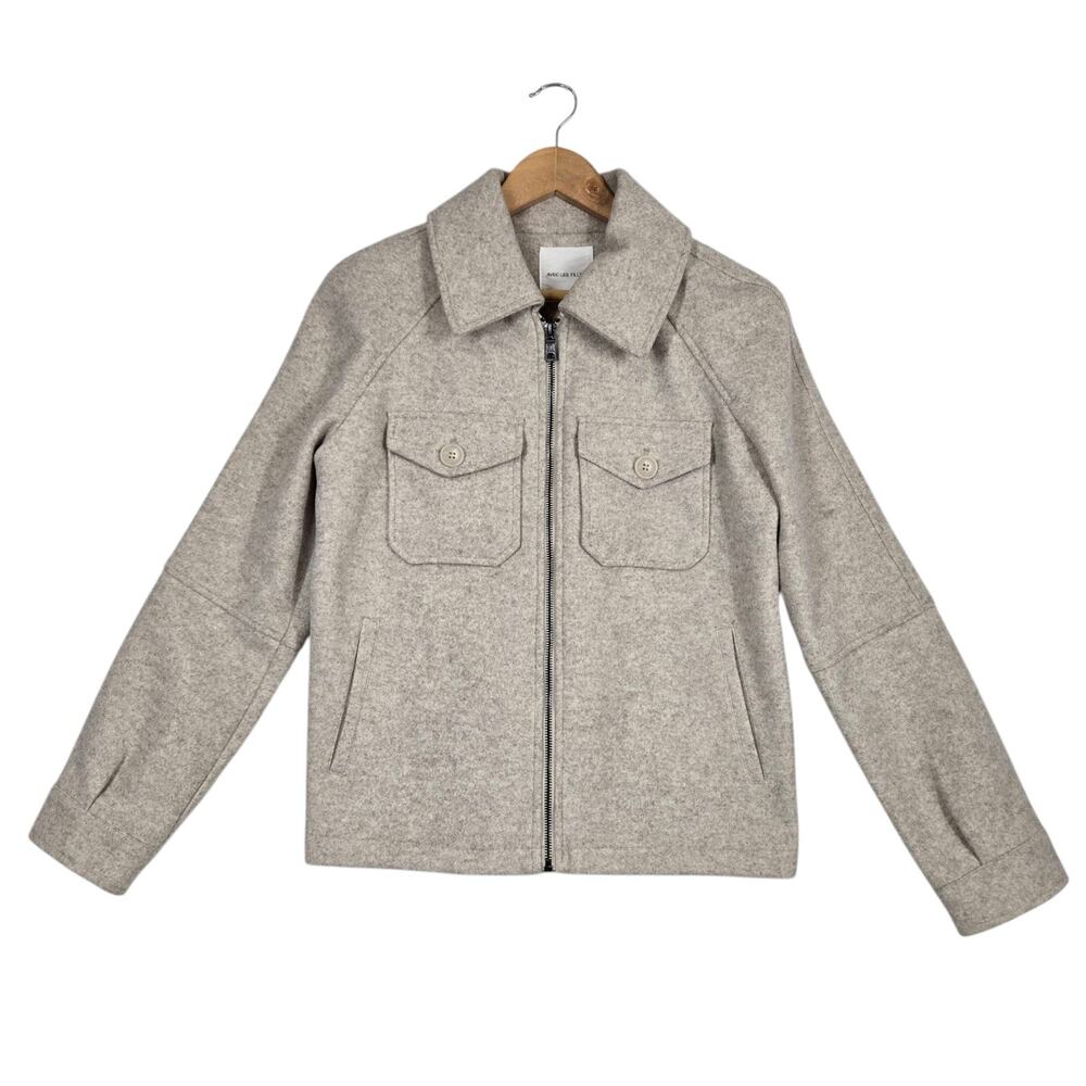 Anthro Avec Les Filles Jacket sz S Beige Oatmeal Zip Front Long Sleeve Pockets